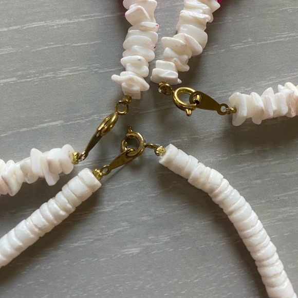 Puka Shell Bundle! 1990’s Necklace Bracelet and Anklet! White Hot Pink Pearl - Picture 5 of 7